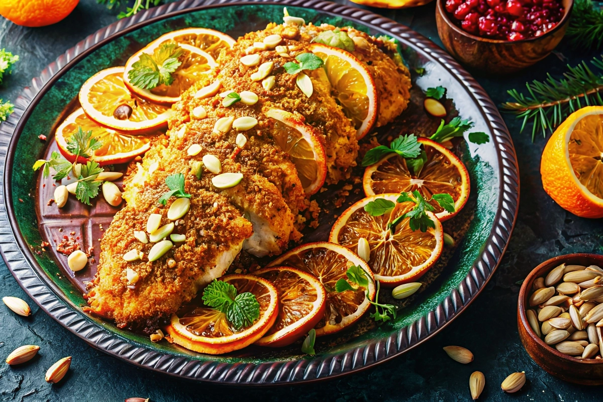 Exotic Citrus Almond Chicken Crunch dish plated beautifully