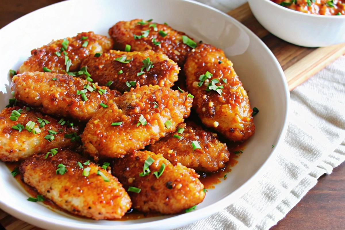 Delicious Hot Honey Chicken dish on a rustic platter
