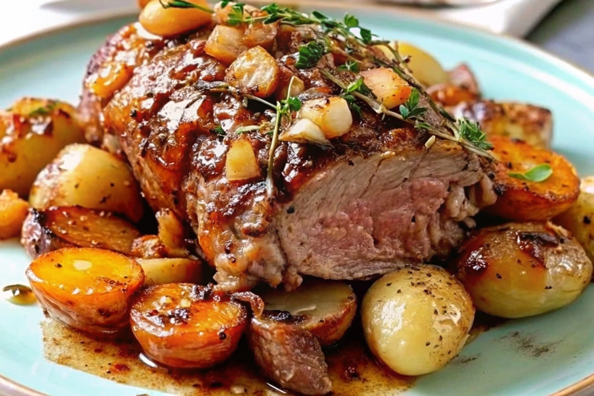 Leg of lamb confit with small roasted potatoes