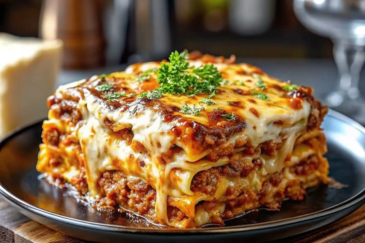 Million Dollar Lasagna with creamy ricotta and mozzarella layers