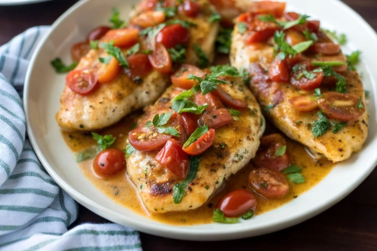 Delicious Smothered BLT Chicken on a platter