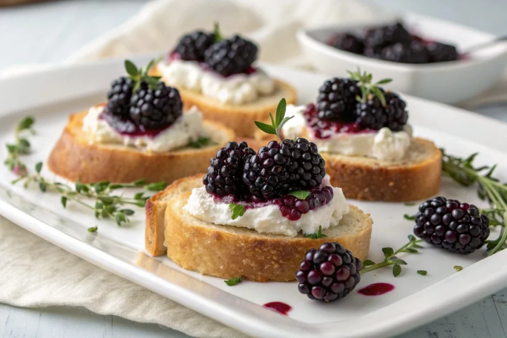 Blackberry Goat Cheese Crostini on a rustic platter