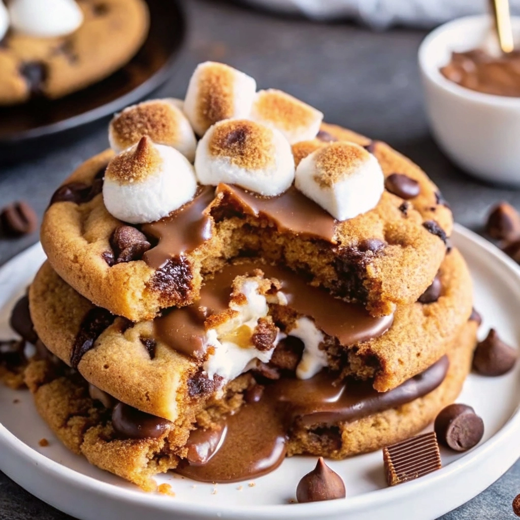 Chunky S’more Cookies with melted marshmallow and chocolate chunks