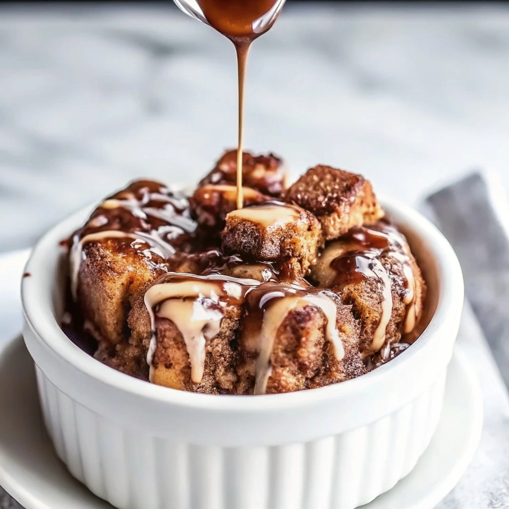 Slice of decadent bourbon-soaked brioche pudding drizzled with bourbon sauce
Decadent Bourbon Brioche Dessert