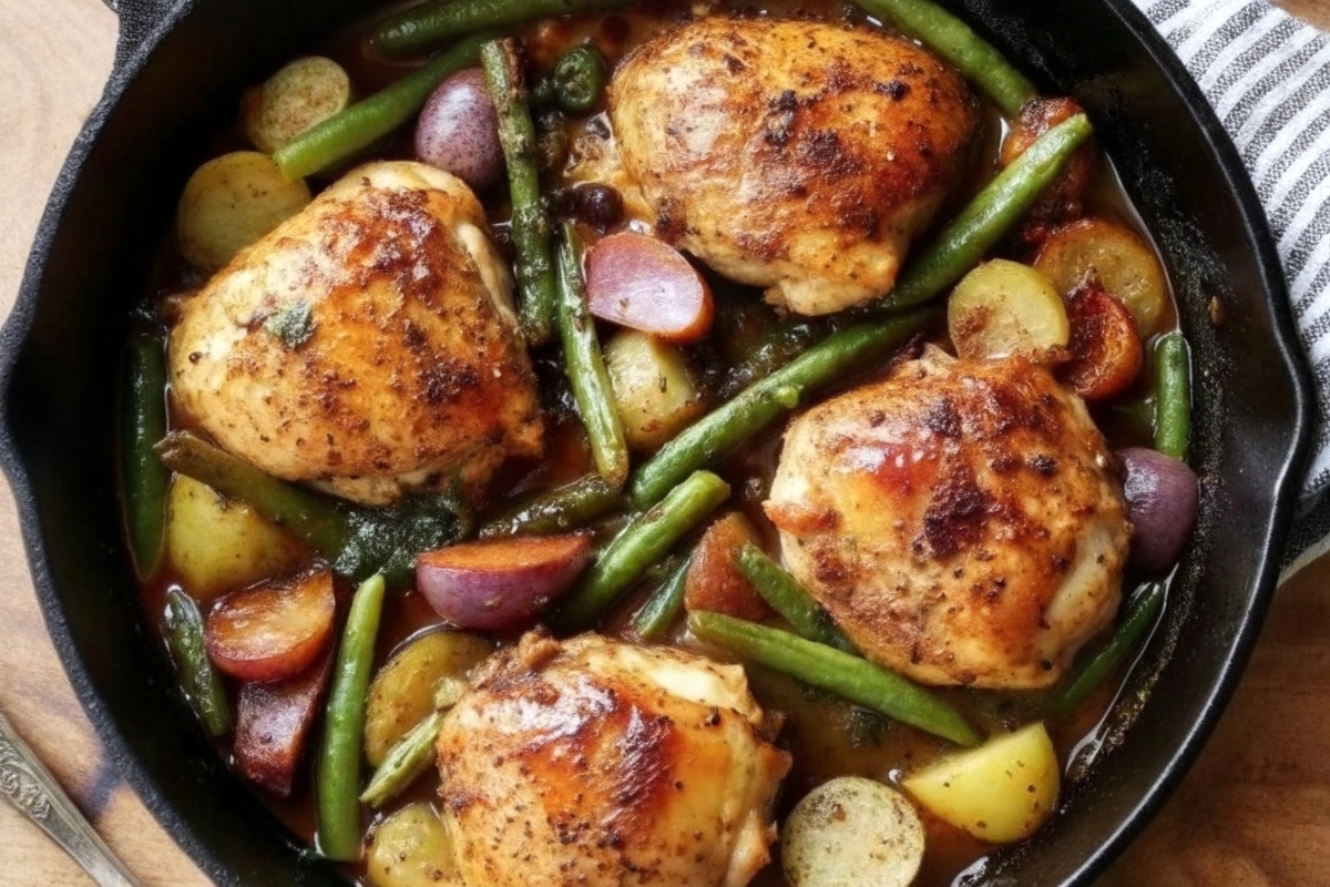 Delicious one‑pan garlic & lemon chicken with red potatoes & green beans