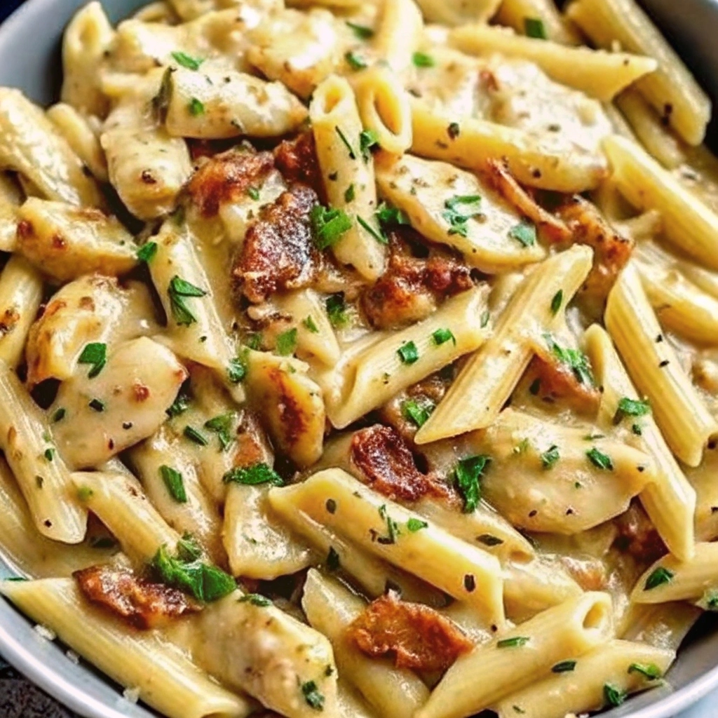 Creamy Marry Me Chicken Pasta with sun-dried tomatoes and basil