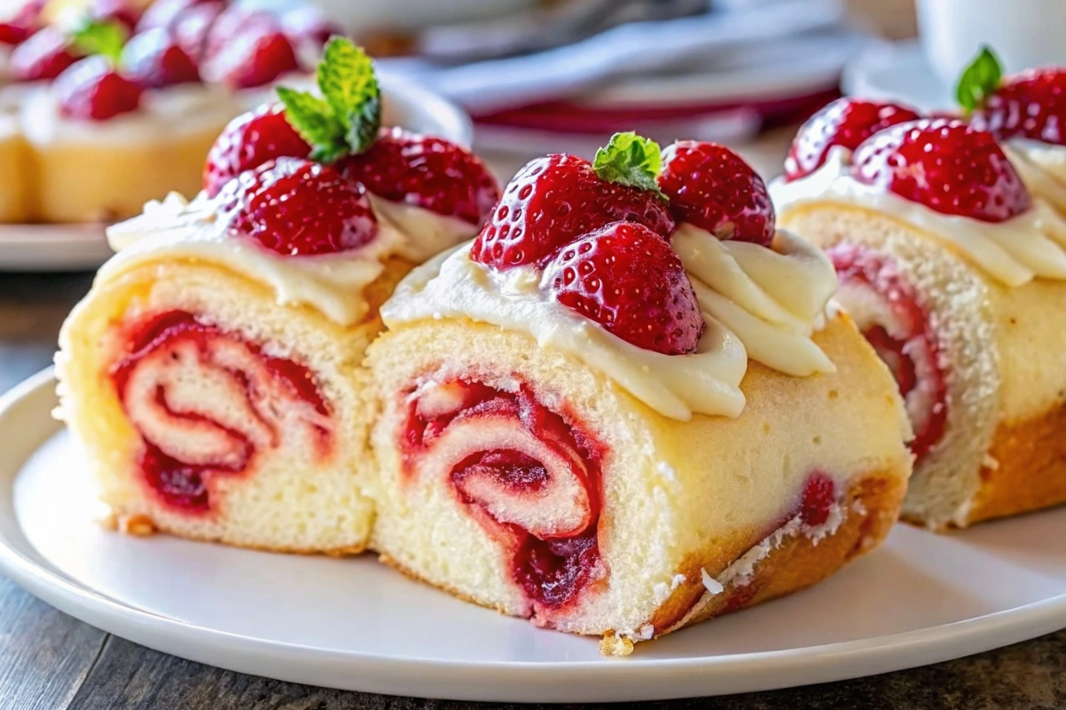 Freshly baked strawberry cheesecake sweet rolls