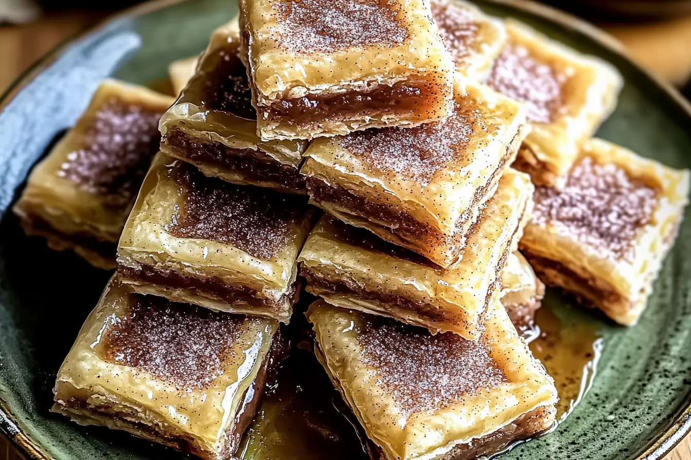 Tray of Brown Sugar Cinnamon Pop Tart Bars drizzled with glaze