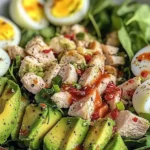 Chicken, Avocado, and Egg Salad Bowl in a white serving bowl