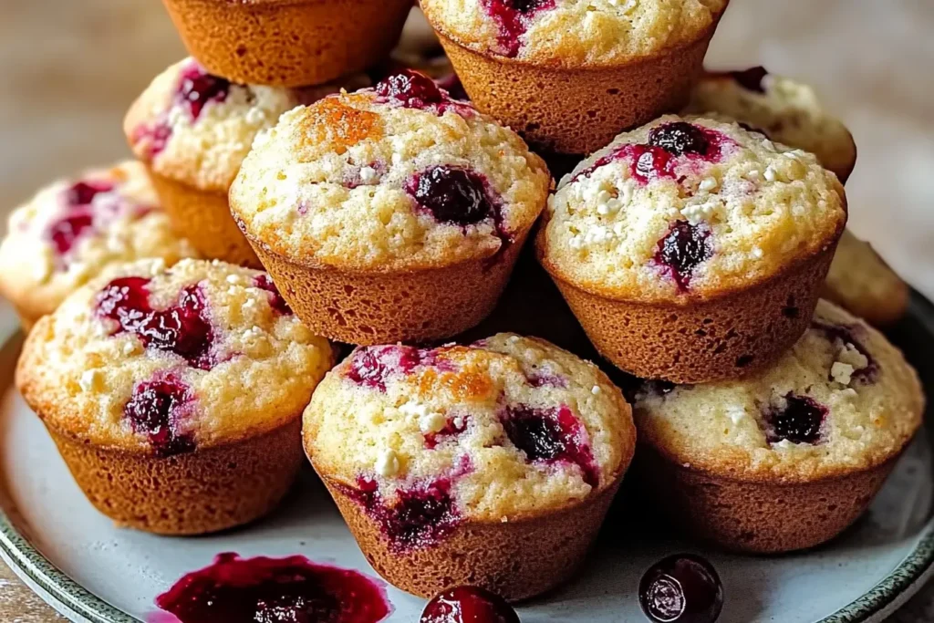 Tray of freshly baked cranberry orange cottage cheese muffins