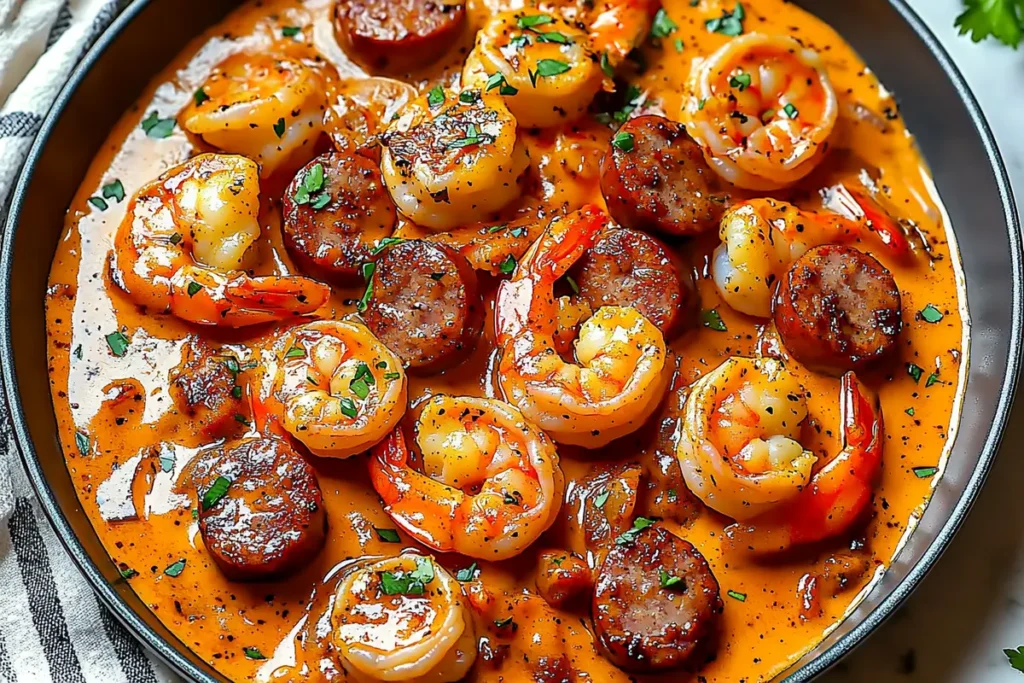 Creamy Cajun shrimp and sausage in a skillet
creamy-cajun-shrimp-with-sausage