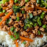 Bowl of Ground Turkey Teriyaki Stir Fry Recipe with vegetables