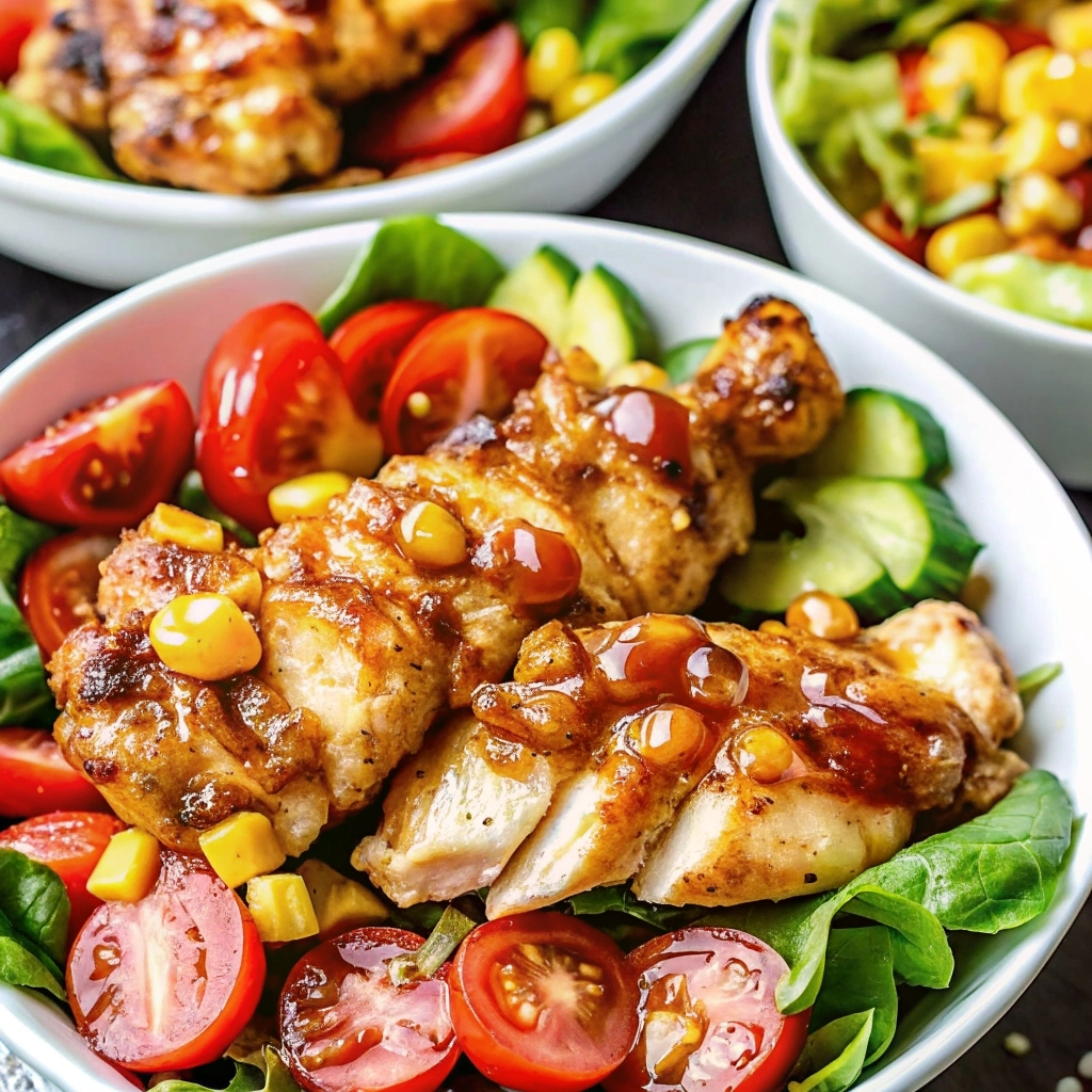 Honey mustard chicken salad with grilled chicken, mixed greens, and nuts
