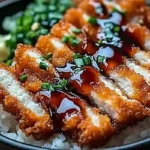 Japanese katsu bowl with shredded cabbage and Tonkatsu sauce