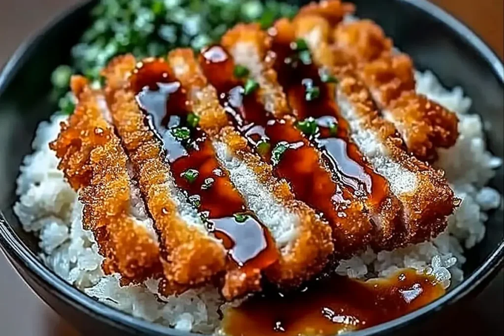 Japanese katsu bowl with shredded cabbage and Tonkatsu sauce
Japanese Katsu Bowls with Tonkatsu Sauce