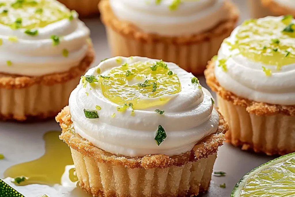 No-Bake Mini Key Lime Pies Recipe with whipped cream and lime garnish