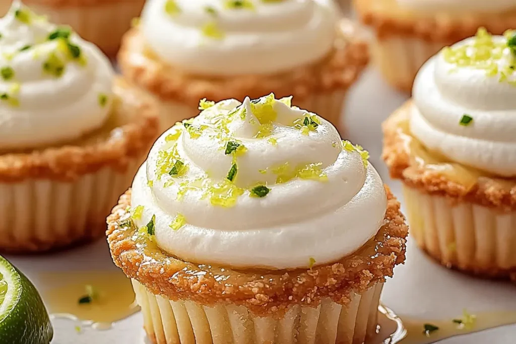 No-Bake Mini Key Lime Pies Recipe with whipped cream and lime garnish
