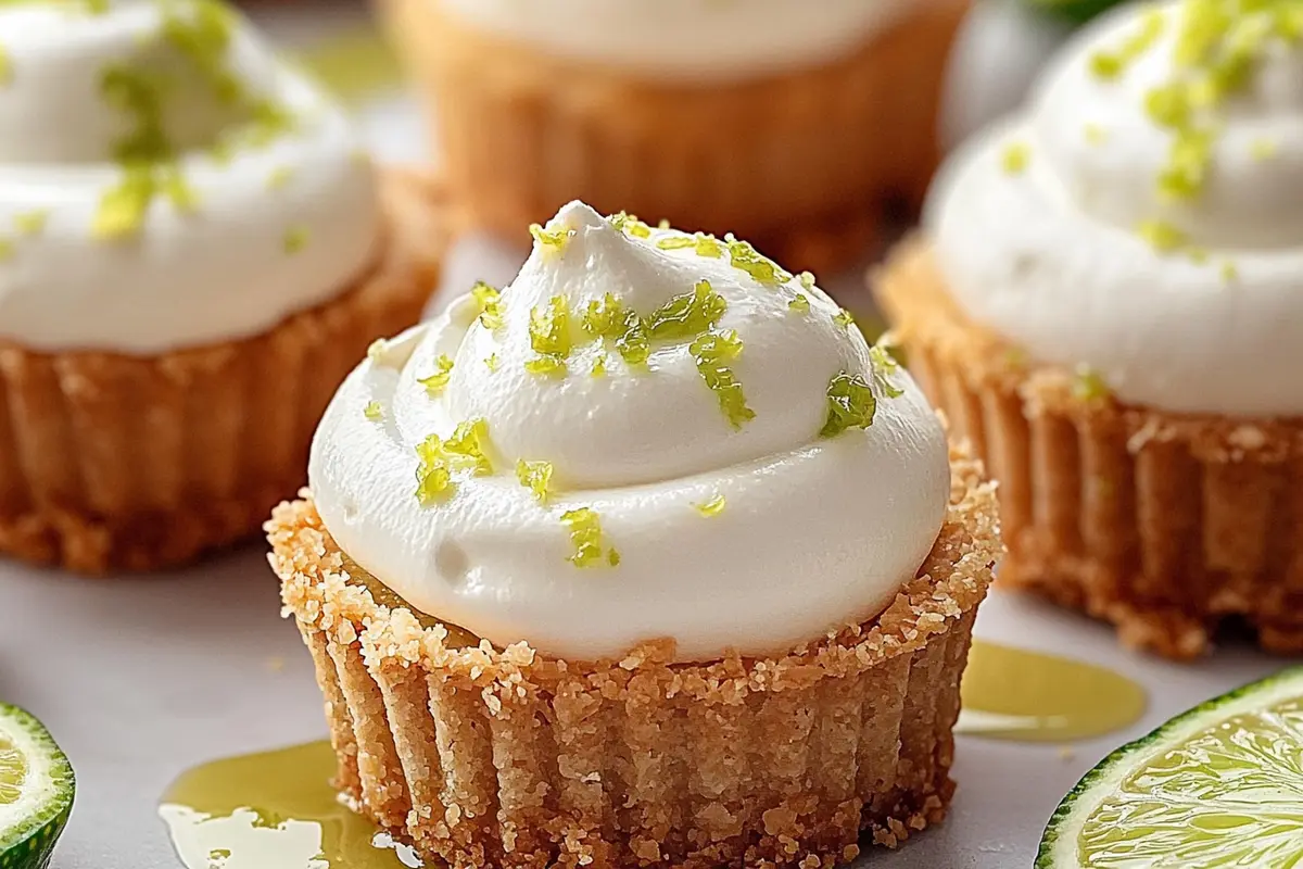 No-bake mini key lime pies recipe with whipped cream and lime garnish