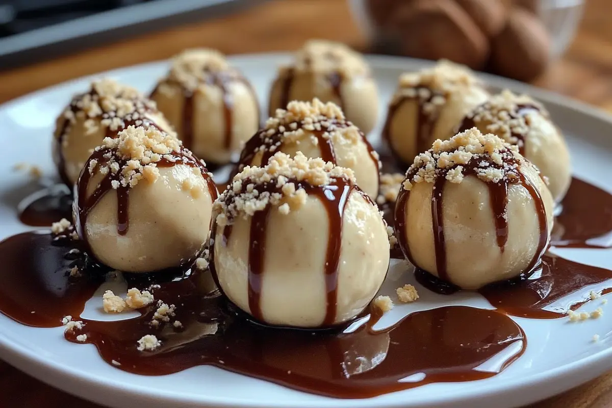No-Bake Peanut Butter Cheesecake Balls on a Dessert Platter