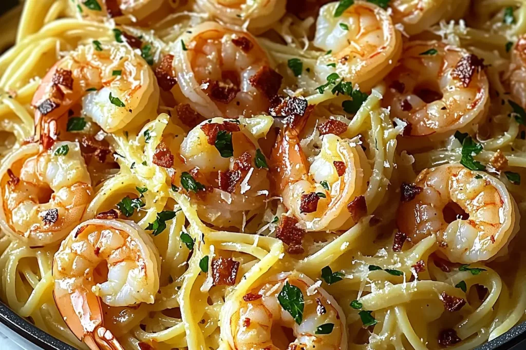 Bowl of one-pot coconut shrimp pasta garnished with cilantro and lime
One-Pot Coconut Shrimp Pasta Recipe