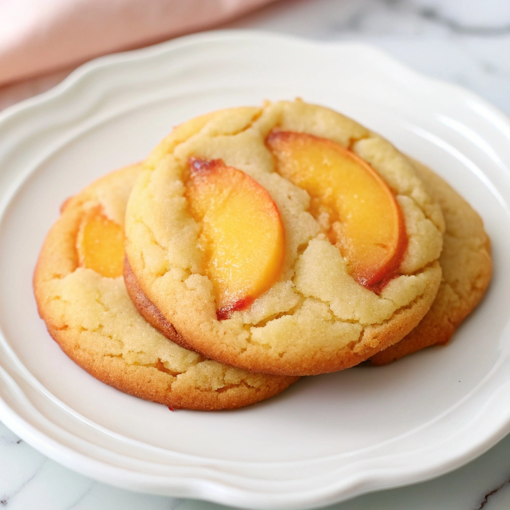Freshly baked Peach Drop Cookies drizzled with vanilla glaze
