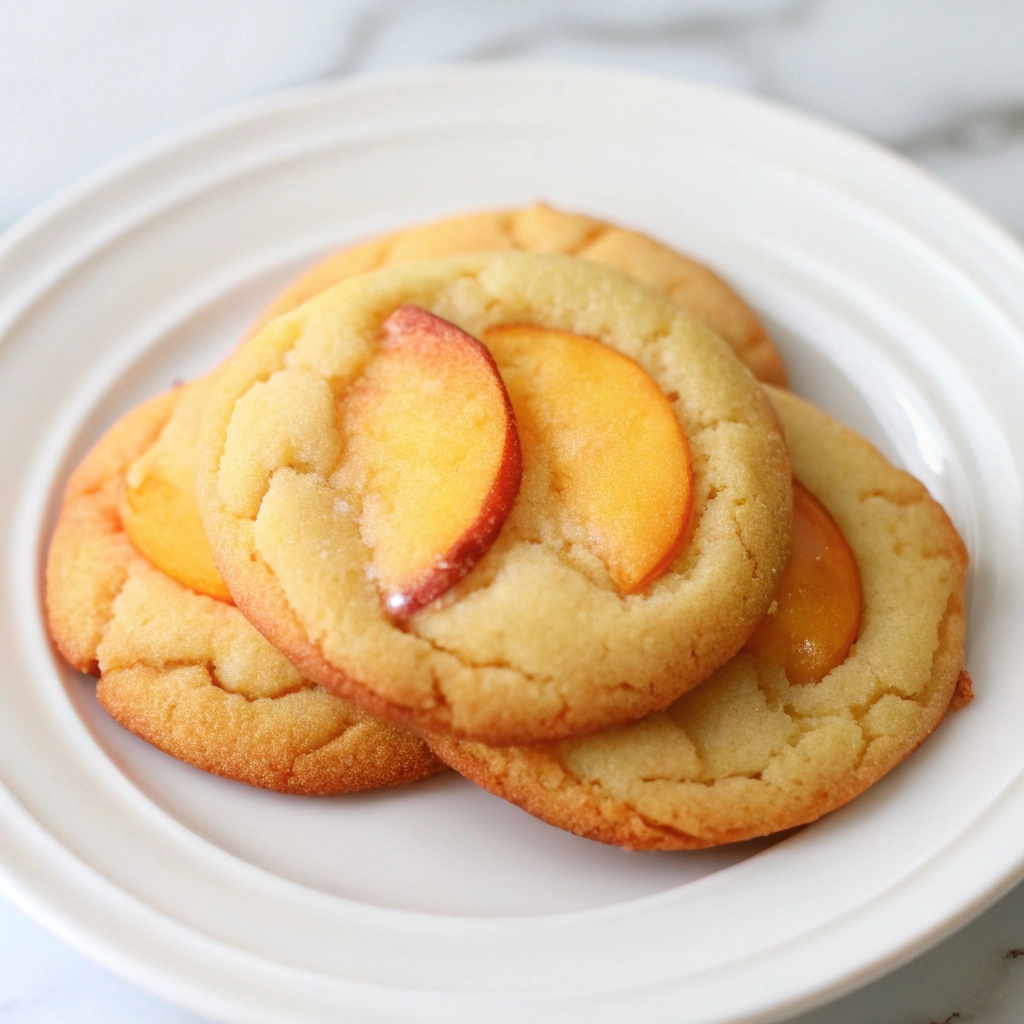Freshly baked Peach Drop Cookies drizzled with vanilla glaze