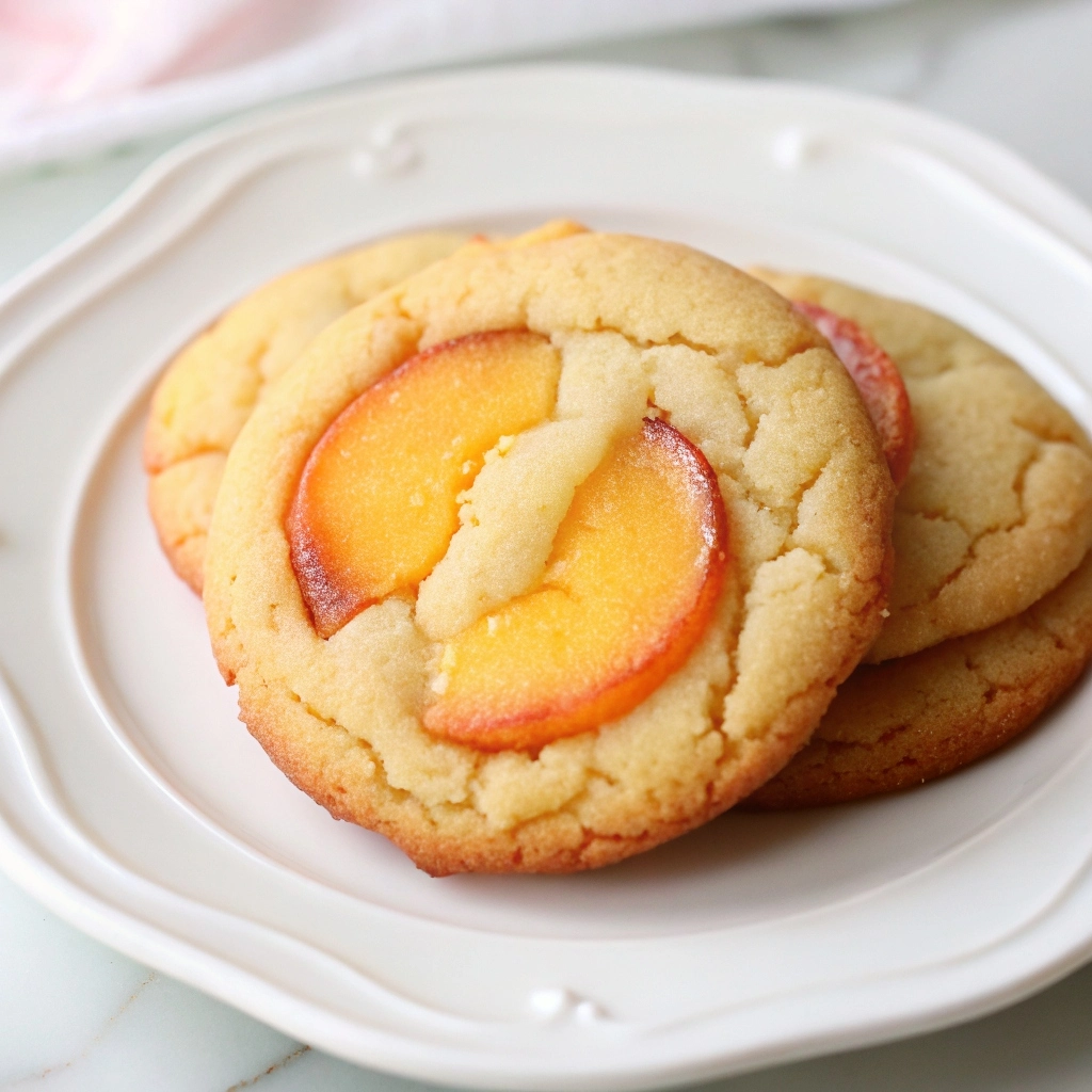 Freshly baked Peach Drop Cookies drizzled with vanilla glaze