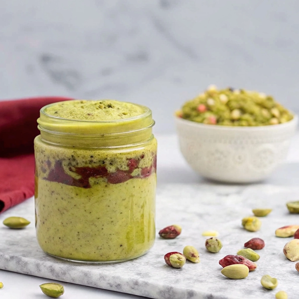 Jar of vibrant green pistachio cream
