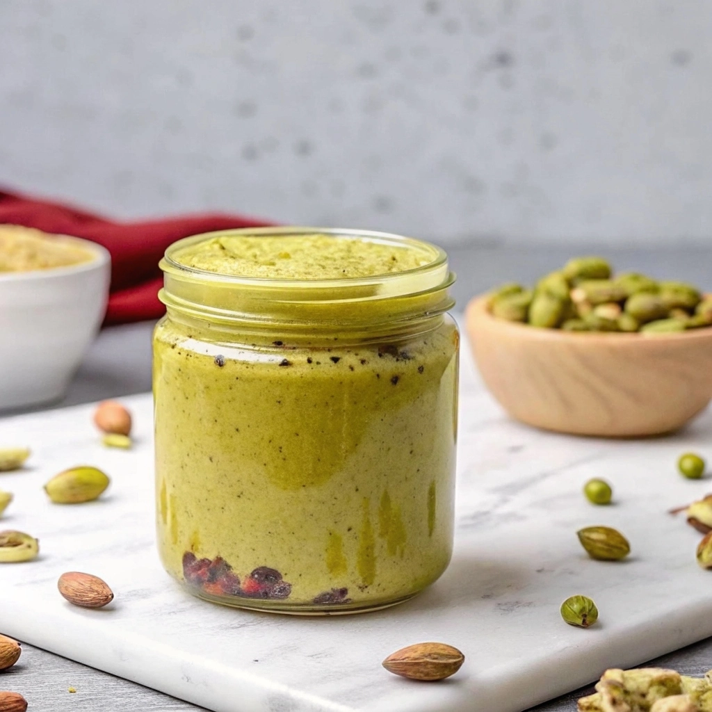Jar of vibrant green pistachio cream