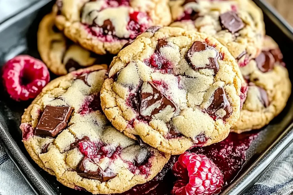 Plate of Raspberry Chocolate Chunk Cookies Recipe