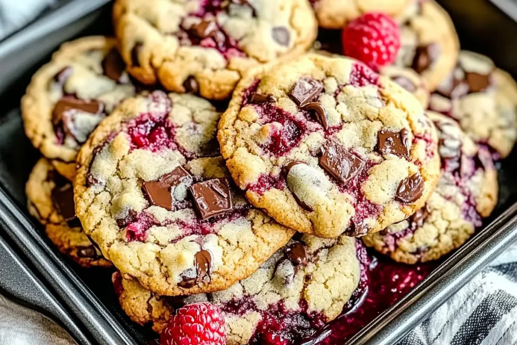 Plate of Raspberry Chocolate Chunk Cookies Recipe