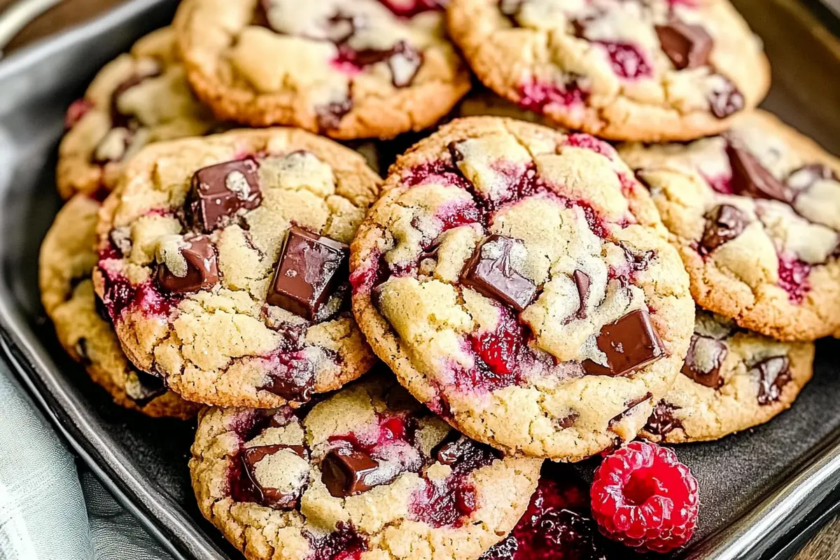 Plate of Raspberry Chocolate Chunk Cookies Recipe