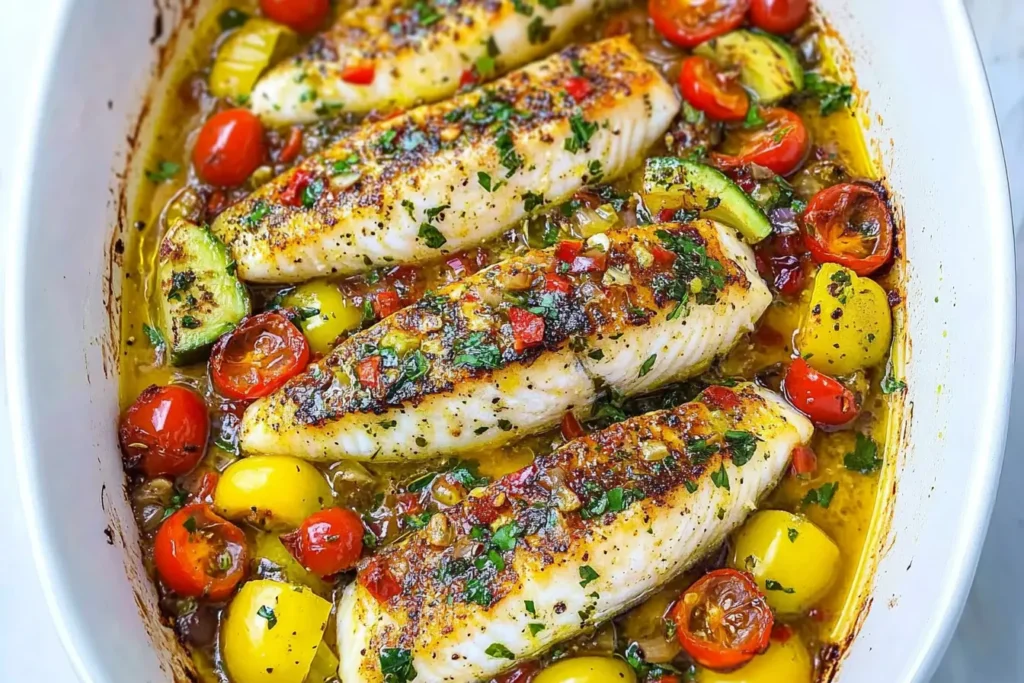 Mediterranean fish and vegetable bake with lemon and herbs
simple-mediterranean-fish-bake