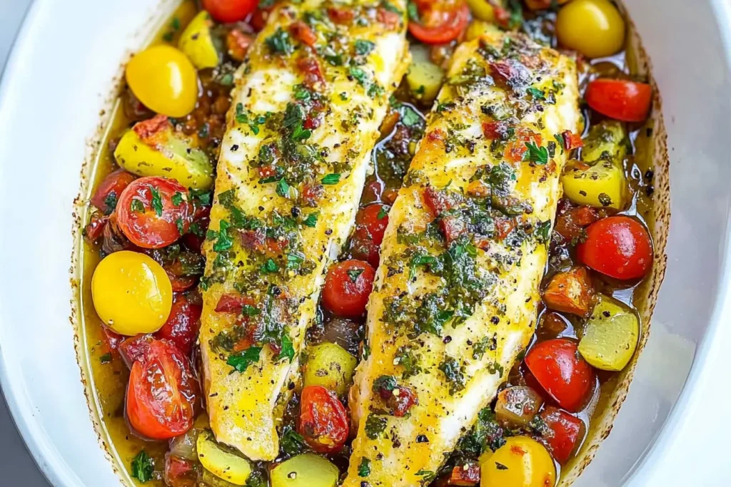 Mediterranean fish and vegetable bake with lemon and herbs
simple-mediterranean-fish-bake