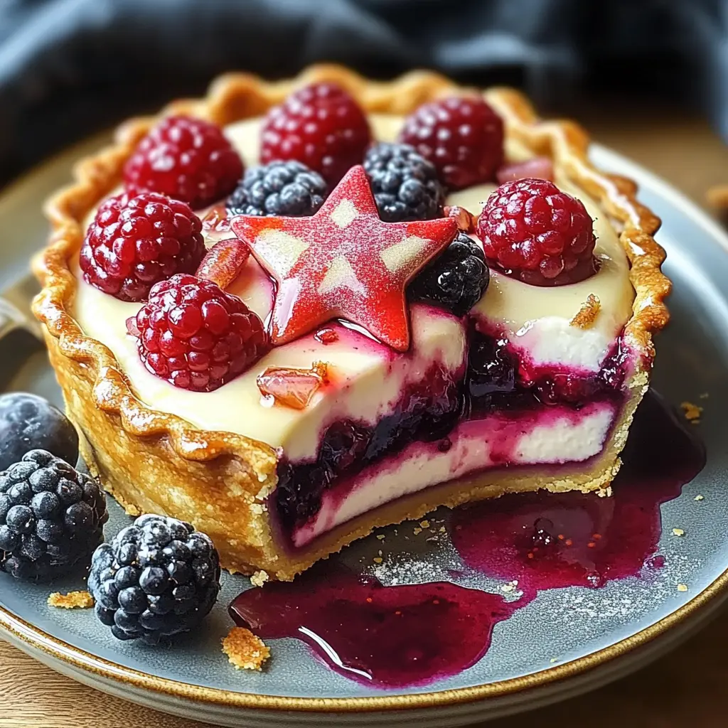 Star-Spangled Berry Tart with arranged strawberries, blueberries, and raspberries