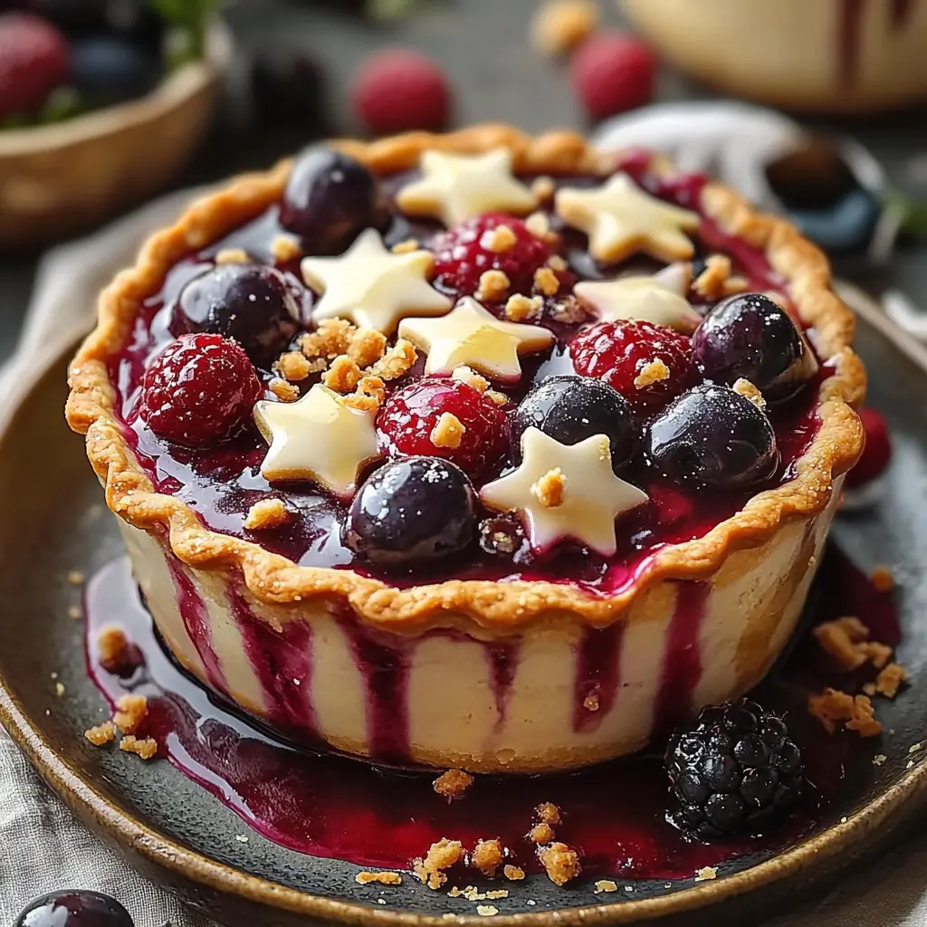 Star-Spangled Berry Tart with arranged strawberries, blueberries, and raspberries