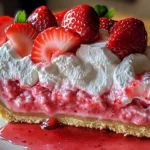 Slice of Strawberry Cool Whip Pie on a white plate
