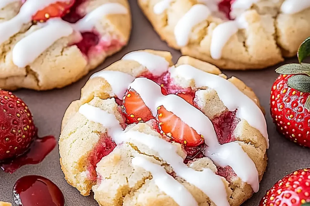 Two Strawberry Shortcake Cookies stacked on a white plate
Strawberry Shortcake Cookies