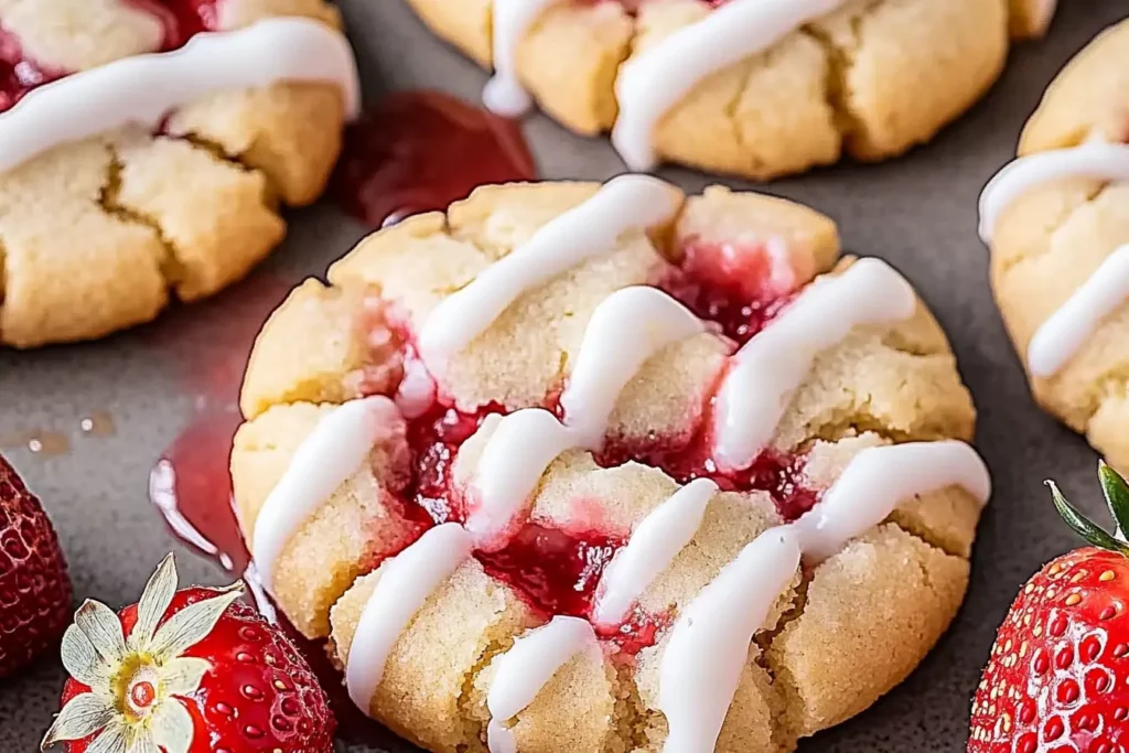 Two Strawberry Shortcake Cookies stacked on a white plate
Strawberry Shortcake Cookies