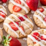 Two Strawberry Shortcake Cookies stacked on a white plate Strawberry Shortcake Cookies