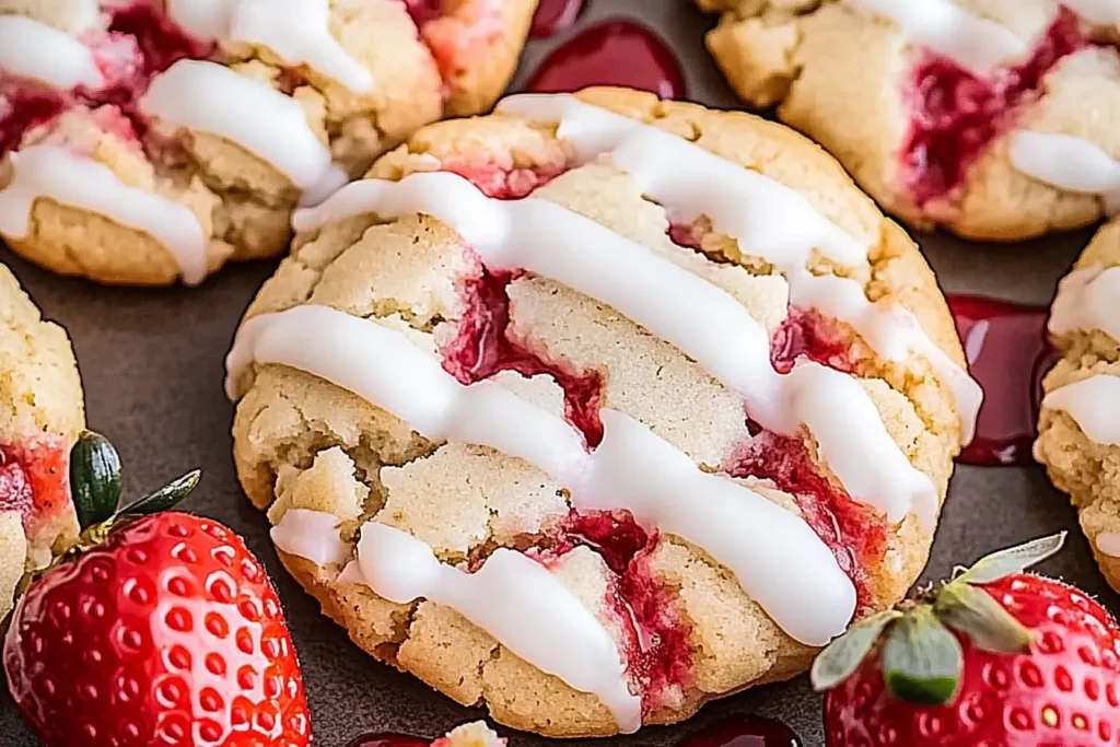 Two Strawberry Shortcake Cookies stacked on a white plate
Strawberry Shortcake Cookies