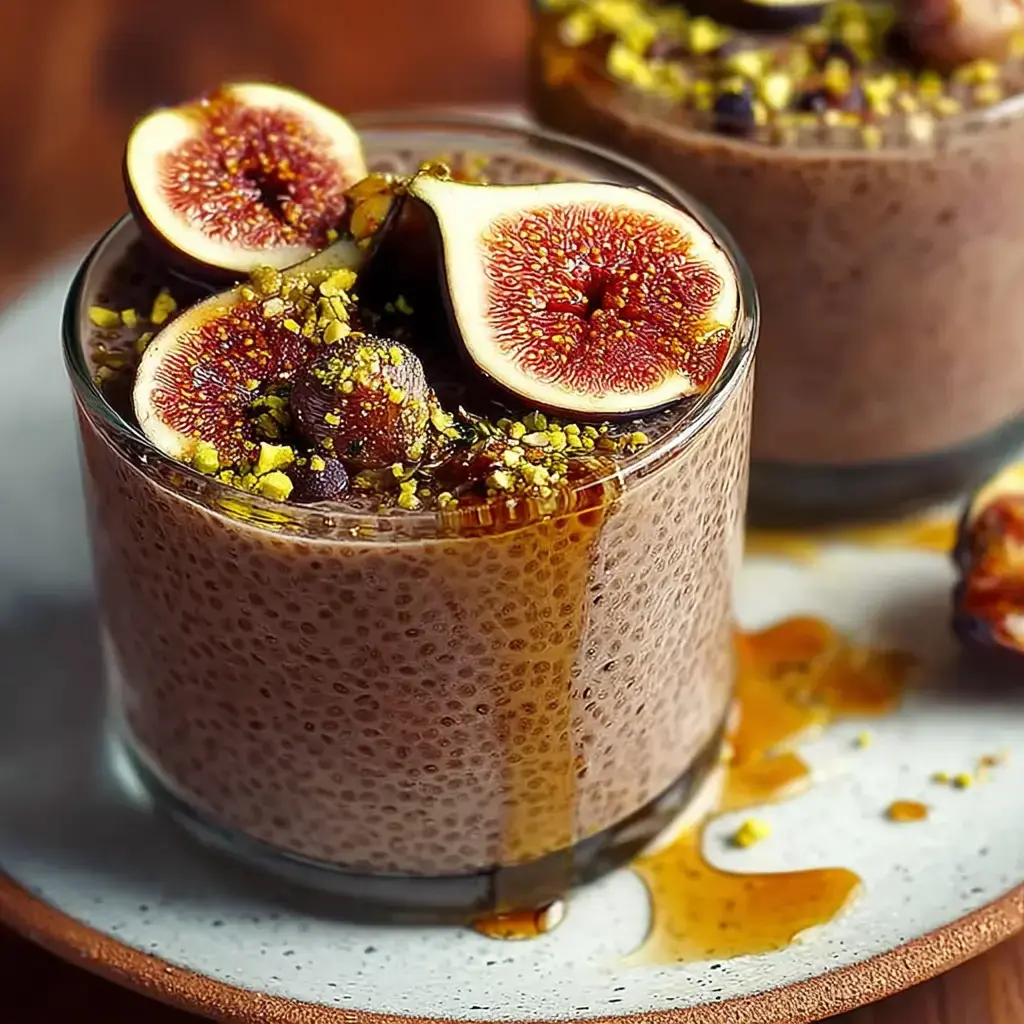 Chia pudding layered with fresh figs and a drizzle of honey in a glass jar