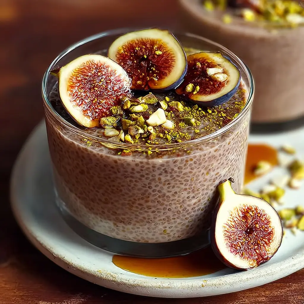 Chia pudding layered with fresh figs and a drizzle of honey in a glass jar