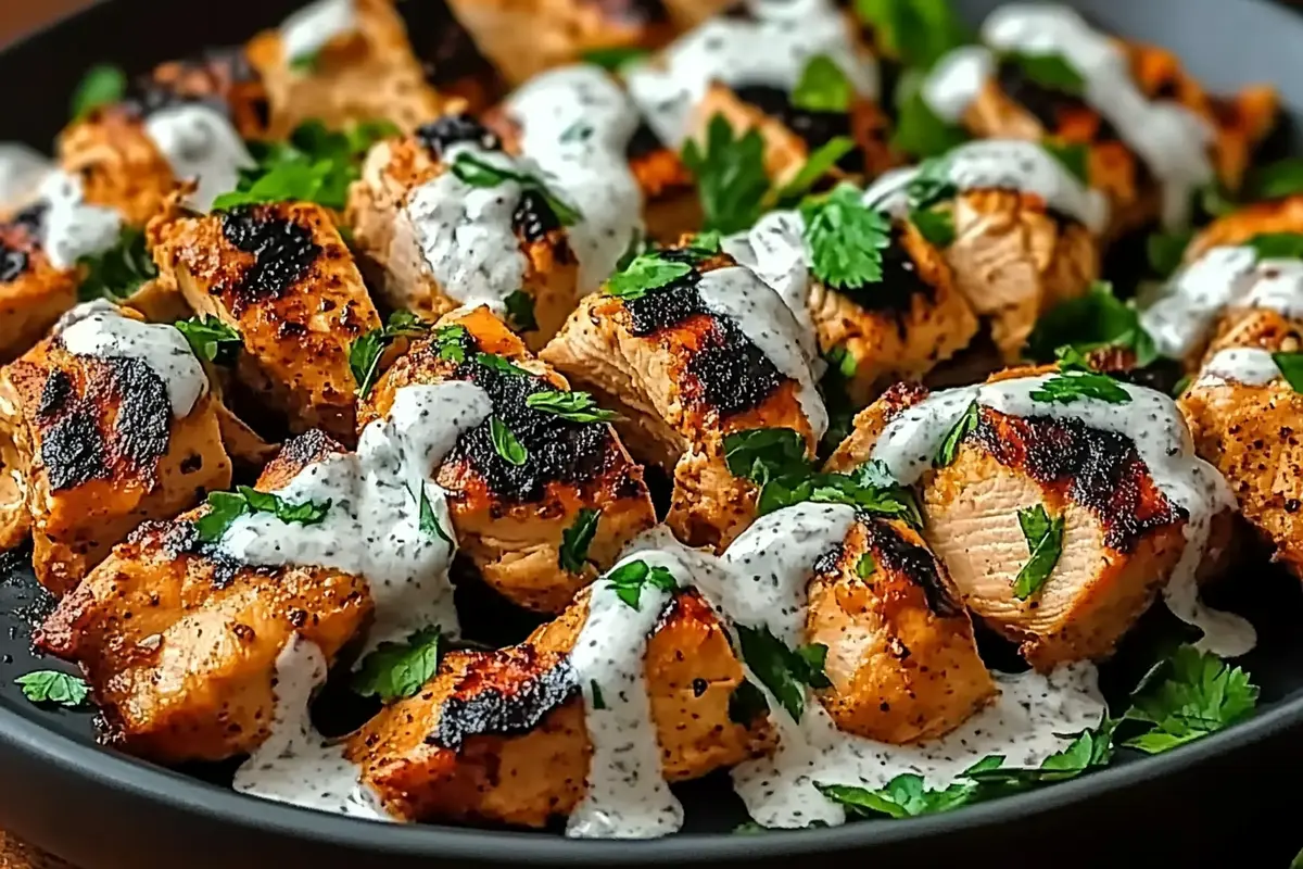 Plate of chicken shawarma wrap drizzled with garlic sauce Chicken Shawarma with Garlic Sauce