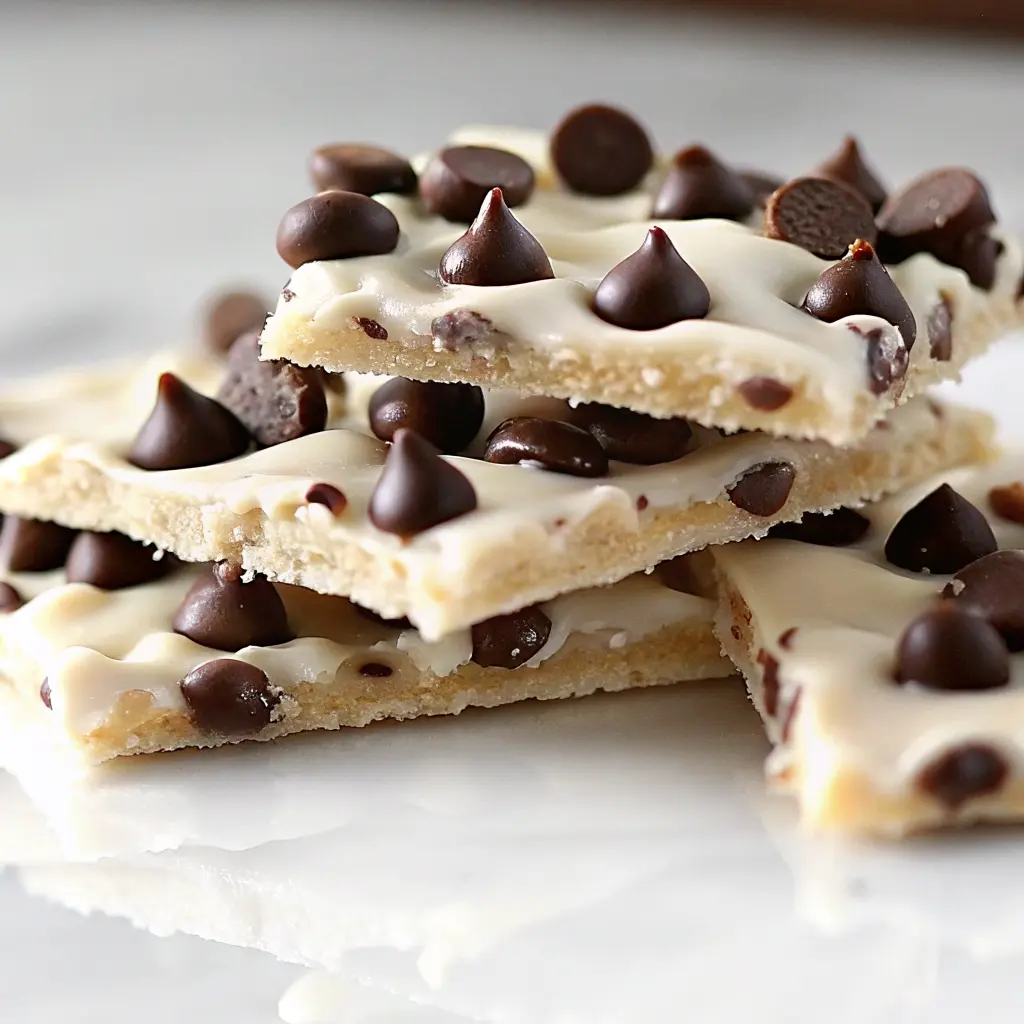 Chocolate chip frozen yogurt cookie dough bark on parchment paper, topped with mini chocolate chips and cookie dough chunks