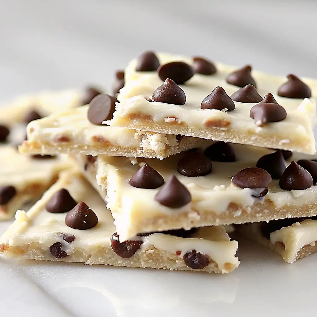 Chocolate chip frozen yogurt cookie dough bark on parchment paper, topped with mini chocolate chips and cookie dough chunks