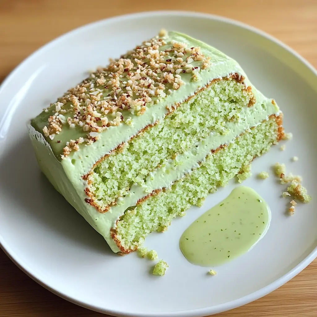 Slice of green lime cake with glossy lime glaze and fresh lime zest