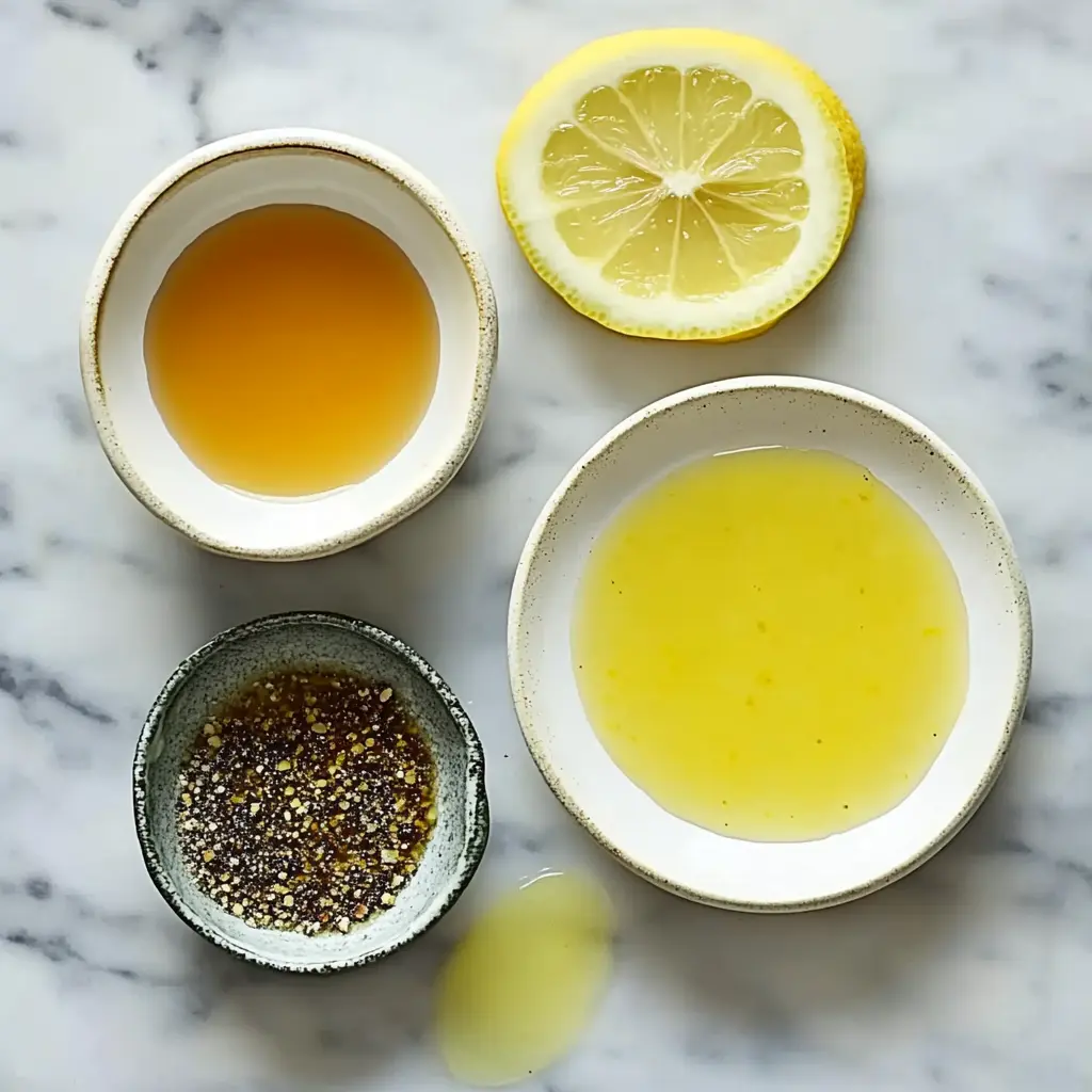 Bowl of ultimate homemade lemon vinaigrette with fresh lemon halves and olive oil