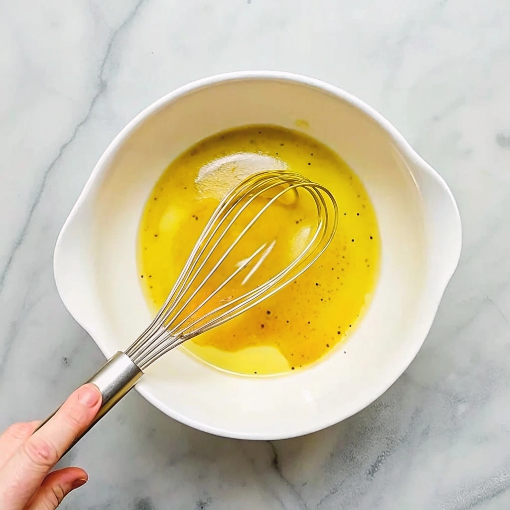 Bowl of ultimate homemade lemon vinaigrette with fresh lemon halves and olive oil