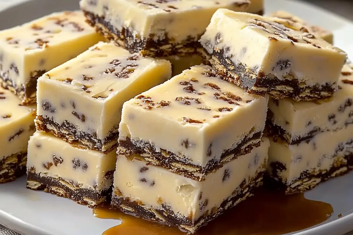 Homemade Ice Cream Sandwich Bars stacked on a wooden board